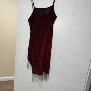 Elegant Red Dress with Fringe Detail more like a maroon